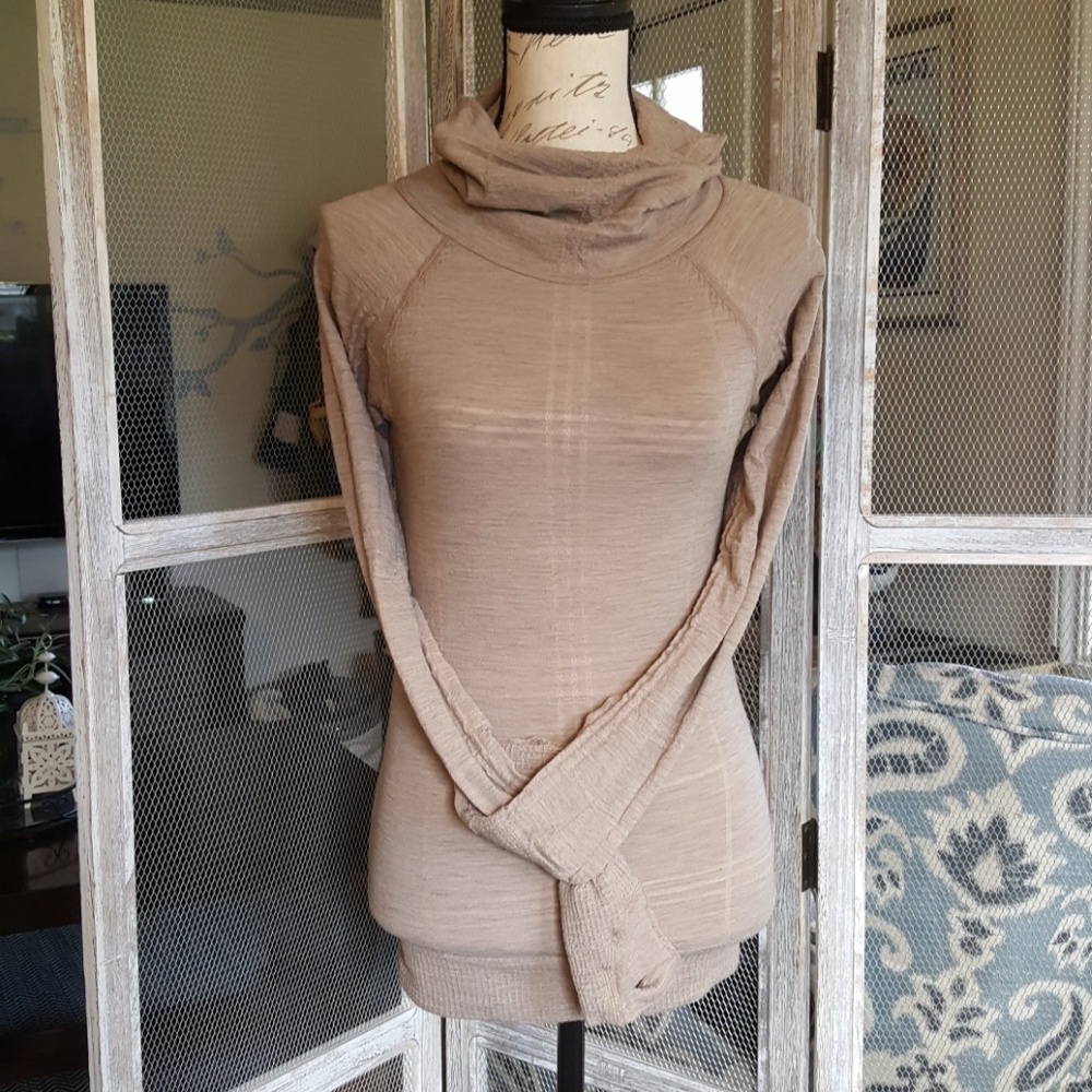 Athleta Tan Turtleneck Sweater Classic Knit Design